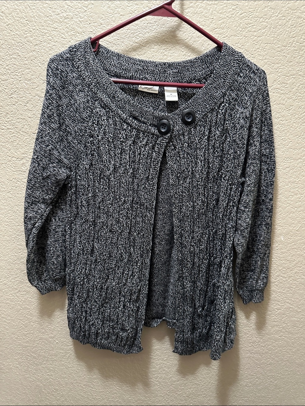 Kim Rogers Textured Knit Women's Cardigan Sweater in Black and Gray